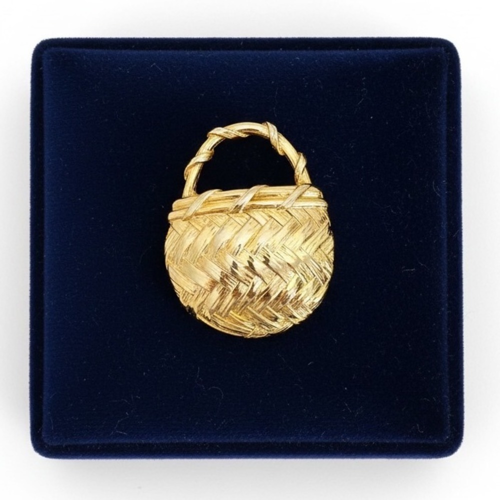 Vintage Basket‎ Purse Brooch Unknown Signed Costume Jewelry